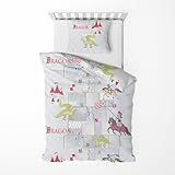 Träumschön Drachen Ritter Bettwäsche 135x200 Jungen - Ritter Motiv Bettwäsche aus 100% Baumwolle - Bettwäsche 135x200 Kinder Jung