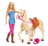 Barbie-Puppe und Pferdespielzeug, Reitzubehör, 1 Puppe und 1 Pferd enthalten, als Geschenk für Kinder ab 3 Jahre geeignet, FXH13