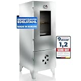 SCHWANFELD® Räucherofen Edelstahl Smoker [INKL. RÄUCHERHAKEN & THERMOMETER] - Premium Räucherschrank Räuchertonne - Made in Europe Räucherofen für draußen - Räucherofen Holz Räucherkammer Hochwertig