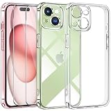 ivoler 3 in 1 Hülle Kompatibel für iPhone 15 6.1 Zoll, 1 Handyhülle mit 2 Stück Panzer Schutz Glas, [Nie Vergilbung] [Kameraschutz] Dünn Transparent Stoßfest Schutzhülle Kratzfest C