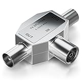 deleyCON Antennen-Verteiler T-Kupplung Zweigeräte-Verteiler für TV/T-Adapter Koax-Kupplung 2X Koax-Stecker Kabelfernsehtauglich Silb