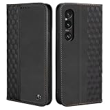 CXTcase Handyhülle für Sony Xperia 1 VI Hülle, Lederhülle Flip Case für Sony Xperia 1 VI, PU Leder Stoßfeste Magnetische Schutzhülle Tasche für Sony Xperia 1 VI, Schw