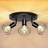 Deckenlampe LED Deckenleuchte Deckenstrahler Schwenkbar 350° LED Deckenspots E14 3 Flammig Schwarz Lampen Küchenlampe Wohnzimmer, Flurlampe Hanging Lamp Ceiling Modern für Flur, Küche, S