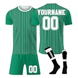 Fußballtrikot Personalisiert Kinder Jugend Erwachsene Fusstball Shorts Socks&trikots 3 Teiliges Set,mit Team Name & Number Logo Atmungsaktiv Sport T Shirts Trainingshose Fanartikel Trikot(#G Green)