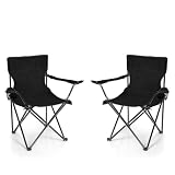 BigDean 2X Faltstuhl SCHWARZ Campingstuhl Anglerstuhl mit Getränkehalter & Tragetasche - Anglersessel klappbar - Klappstuhl Gartenstuhl Faltstuhl Relaxsessel Angelsessel faltb