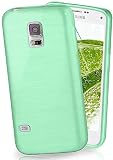 moex Stylische Brushed Aluminium-Optik & starker Grip | Ultra dünne Silikonhülle passend für Samsung Galaxy S5 Mini in M