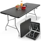 Arebos Gartentisch Klappbar Wetterfest Rattan Optik Schwarz | 182x74 cm | Campingtisch Klapptisch 8 Personen | Buffettisch Partytisch mit Tragegriff | Garten T