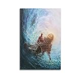 Christliches, religiöses Poster, Motiv: Jesus streckt seine Hand aus, um das Wasser zu retten. Dekoratives Gemälde, Leinwand, Wandposter und Kunstdruck, moderne Familienschlafzimmer-Dekoration,