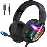 Fachixy FC200 Gaming Headset für PS4, PS5, PC, Xbox, Nintendo Switch, Gaming Headset mit Kabel und RGB Licht, Stereo Surround Kopfhörer mit Mikrofon, Noise Cancelling Headphones - Stein Schw