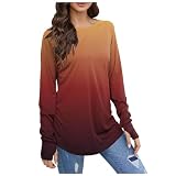 Briskorry Damen Langarmshirt mit Daumenloch Leichtes Sweatshirt Oberteil Loose Rundhalsausschnitt Langarm Geometric T-Shirt Casual Bequeme Tunika 2024 Frühlingse Sommer Bedruckte Basic Top