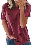 TYQQU Frauen Kurzarm Shirt Mit Rundhalsausschnitt Und Sternenprint Lässiges Sommer Sweatshirt Mit Lockerer Passform Weinrot L
