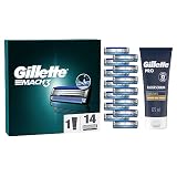 Gillette Mach3 Rasierklingen für Rasierer, 14 Ersatzklingen für Nassrasierer Herren mit 3-fach Klinge + Gillette PRO Sensitive Rasierschaum 175 ml, Geschenk für M
