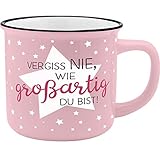 GRUSS & CO Becher Motiv 'Großartig' | New Bone China Porzellan, Emaille-Optik, 35 cl | Geschenk, Tasse mit Spruch | 45774