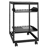 VEVOR 15U-Server-Rack mit offenem Rahmen, 15''-40'' verstellbare Tiefe, freistehender oder wandmontierter Netzwerk-Server-Rack, 4-Pfosten-AV-Rack mit Rollen, bietet Platz für Ihre gesamte Netzwerk-IT