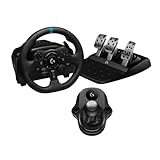 Logitech G G923 Racing Wheel und Pedale, TRUEFORCE Force Feedback + Logitech G Driving Force Schalthebel – Echtleder, für PS5, PS4, PC, Mac – Schw