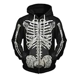 Beokeuioe Halloween Cosplay Outfits Herren Kapuzenpullover Skelett Druck Sweatshirt Oversize Hoodie mit Kapuze Sweatjacke Entsetzen Bedruckt Oberteile Langarmshirt B