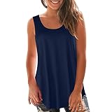 Tank Top Damen Sommer -Trägertop Damen Sexy -Blusentop Ärmellose Tshirt Oberteile Elegant Tunika Blusen Solide Tank Tops mit Träger Lose Weste T-Shirt Rundhals Tanktops Frauen Vest Top