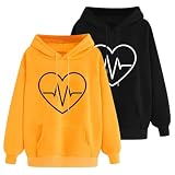XMATOP 2er Pack Damen Kapuzenpullover Druck Oversize Hoodie mit Kängurutasche Lässiger Langarm Sweatshirt Bequeme Sport Freizeitkleidung für Herbst Winterpullover D