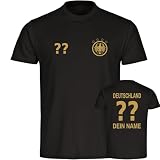 multifanshop® Kinder T-Shirt - Deutschland - Adler Retro Trikot mit Namen und Nummer Gold - Druck Gold metallic - Bedruckung Boy Girl Fanartikel - Größe 128 schw