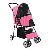 Hundewagen Haustier-Kinderwagen, Leichter Klapp-Kinderwagen, Leichter Vierrad-Kinderwagen for Katzen for Spazierengehen Kinderwagen Für Haustiere(Pink)
