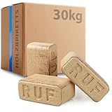 30kg RUF Hartholz Briketts Buche & Eiche Holz - Nachhaltige Holzbriketts ohne Bindemittel, ohne chemische Zusätze, CO2-neutral, hohe Wärmeleistung, für Kamin, Kachelofen, Ofen, Grill und F