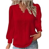 Damen Bluse Sommer Elegant V-Ausschnitt Tunika Shirt Langarmshirt Lässige Spitzen Oberteile Oberteil Flowy Tops Casual Lose Shirt, Sommer, Locker, Hemd Rock Hochzeit Gast Kleid Schön Blusentop