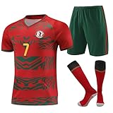 Fußballtrikot für Jungen und Mädchen, Jugendgröße, Fußballtrikot, Uniform, Kindergeschenk-Set für Fans, Rot/Grün, 10-11 J