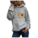 HOOUDO Damen Sweatshirt Langarm Druck, langärmliges O-Neck-Taschenoberteil Hausjacke Damen (Grey, XL)