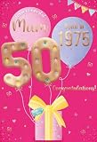 ICG 2025 Geburtstagskarte zum 50. Geburtstag der Mutter – Happy Birthday Year You Were Born in 1975 Luftballons und Geschenkdesign und speziellen Oberflächen – Geburtstagskarten für F