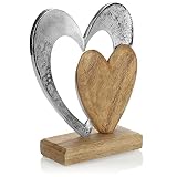 com-four® Deko-Aufsteller Herz - Metall- und Holz-Herzen auf Mangoholz-Sockel - Deko-Herzen zum Hinstellen - Herzdeko zum Verschenk