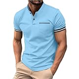 Yowablo Tshirt Herren Poloshirt Herren Herren-Sommerhemd mit bedrucktem Kragen und Knöpfen für Sport und Freizeit Tops Herren Vintage (b-Blue, S)