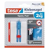 tesa Klebenagel Tapeten & Putz - höhenverstellbar - selbstklebender Nagel - ideal für Leinwand & Keilrahmen - Halteleistung 2kg/Nagel - spurlos ablösb