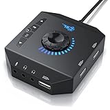 CSL - USB Soundkarte extern - Soundkarte mit Lautstärkeregelung USB Hub - Anschluss für Headset Kopfhörer Mikrofon - Equalizer - Steuerung eines Audioplayers - schw