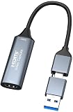 Video / Audio Capture Card 4K HDMI auf USB C/A Video Grabber Full HD 1080P für Live-Streaming-Spiele Recorder kompatibel mit Switch PS4 Xbox TV Stick