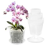 Blumiger Orchideentopf 11,4 cm, 9 Stück, Orchideentopf mit Löchern und Untersetzern, Orchideentopf zum Umtopfen, atmungsaktiver Schlitz-Orchideentopf, Blumenpflanze, Kindergartentop