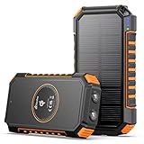 Hiluckey Wireless Solar Powerbank 26800mAh Wasserdichtes Solar Ladegerät USB C Externer Akku mit 4 Outputs, Power Bank für Smartphones, Tab