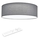 Navaris LED Deckenleuchte 40 cm Rund - Design Stoff Bezug Grau/Hellgrau - Deckenlampe LED Licht Dimmbar mit Farbtemperaturwechsel und Fernbedienung - max 22 Watt 970 L