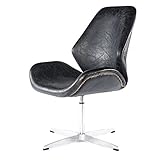 Phoenixarts Vintage Drehsessel Retro Ledersessel Schwarz Design Leder Sessel Loft Clubsessel 667