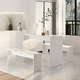Homgoday 3-TLG. Essgruppe Sitzgruppe Essgruppe Esszimmergarnitur Holztisch Esszimmerstühle mit Esstisch für Esszimmer, Küche, Wohnzimmer Hochglanz-Weiß Holzwerk