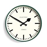 JONES CLOCKS® Tiger wanduhr | Moderne runde bahnhofsuhr | 30 cm| Dunkelgrün | Cooler Designer-Look für küche, Wohnzimmer oder bü