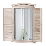Mendler Wandspiegel Badspiegel Badezimmer Spiegelfenster mit Fensterläden, 71x46x5cm - Shabby naturfarb