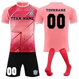 Generisch Personalisierte Fußball Trikot für Jungen/Herren, Fussball Trikot mit eigenem Namen Nummer und Logo Kinder/Erwachsene, Fussball Trikots Shorts und Socken Anzug