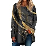 Damenblusen Langarmshirts für Damen, Herbst, stilvoll, Rundhalsausschnitt, Damenblusen, Tunika, leicht, Übergröße, Grafik-T-Shirts für Damen, Damenblusen, grau, XL