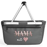 Sprinkle & Style HANDMADE BOUTIQUE Einkaufskorb personalisiert mit Namen I Shopper I Geburtstagsgeschenk OMA MAMA TANTE I faltbar Geschenk zum Geburtstag, Weihnachten, Geschenk Mama (grau)