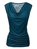 PINSPARK Bluse Damen Elegante Basic Oberteil Sexy V-Ausschnitt T-Shirt Falten Caulse Tank Tops Wasserfall Top Blaugrün M