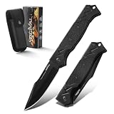 Ogival Klappmesser (Zweihandmesser),Taschenmesser mit Griff aus rostfreiem Stahl und Seil,Edc Messer mit Taschenclip,für Camping, Wandern, Ang