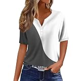 Damen Mit Print Sommer Tshirt Lässiges Knopf-T-Shirt, lockere, Bequeme Kurzarm-Tops mit V-Ausschnitt T Shirt Damen V Ausschnitt Tshirt Damen Baumwolle Tshirt Damen V Ausschnitt Damen Mode 2024