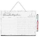 Haushaltsplaner zum Aufhängen Dots-Motiv I DIN A4 I mit Stift I Putzplan abwischbar wiederbeschreibbar I Haushalt WG Familie I dv1295