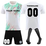 Generisch Fussball Trikot mit eigenem Namen Nummer und Logo Kinder/Erwachsene, Personalisierte Fußball Trikot für Jungen/Herren, Fussball Trikots Shorts und Socken Anzug