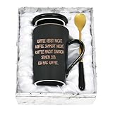 Diztoud Kaffeetasse Geschenk, Kaffee Geschenk, lustig Tasse mit spruch Kaffee macht einfach seinen Job, Geschenke für Kollegen Chef Büro, 400ML Keramik Marmorbecher mit Deckel, Löffel und Geschenkbox